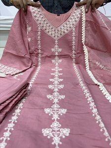 Pink Embroidered Silk Salwar Kameez Set <b>Net</b> Dupatta Women Traditional Casual Wear India Pakistan Style Summer Winter All Seasons - Product Image 6