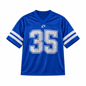 เสื้อเจอร์ซีย์อเมริกันฟุตบอลผ้าตาข่ายประดับคริสตัลหรูหรา สีน้ำเงิน คอวี แขนสั้น ระบายอากาศได้ดี เสื้อกีฬา สตรีทแวร์สั่งทำได้ - Product Image 4