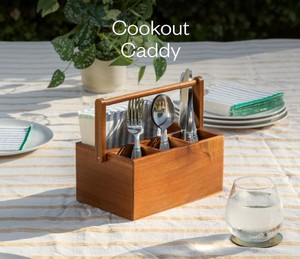 Acacia Wood Utensil <b>Caddy</b> with Handle Compartment Flatware Cutlery Holder For <b>Kitchen</b> Counter Picnic Party Supply Wholesale - Product Image 5