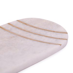 Luxury White Marble Oval Decorative Tray with Gold Inlay Accents for <b>Coffee</b> <b>Table</b>, Vanity Organizer and Home Decor Display - Product Image 3