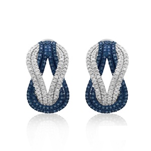 Pendientes Huggie Entrelazados con Diamantes Naturales Blancos y Azules Mejorados de Corte Redondo de 1.41 Cttw para Mujer en Plata de Ley 925 - Product Image 1