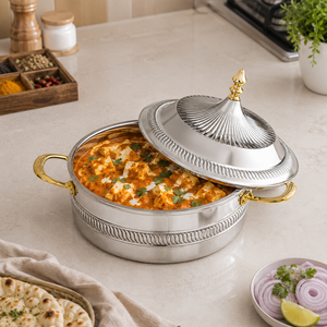 Premium Stainless Steel Double Wall Insulated Casserole Hot <b>Pot</b> with Gold Handles Food Grade Serving Bowl for Home Kitchen - Product Image 3