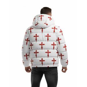 Blouson matelassé blanc pour homme de haute qualité avec fermeture éclair, capuche, style streetwear hiver, épais et chaud, personnalisable avec logo OEM sur le devant - Product Image 5