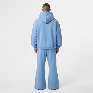 High Quality Men Cotton Fleece Tracksuit Custom Two Piece Set Full Zip Hoodie <b>Wide</b> <b>Leg</b> <b>Jogger</b> Custom Logo - Product Image 3