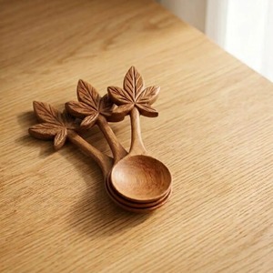 Handmade Wooden Serving <b>Spoon</b> Leaf Handle Vintage Eco Friendly Dishwasher Safe Cooking Utensil for Kitchen Tea <b>Coffee</b> Dining - Product Image 4