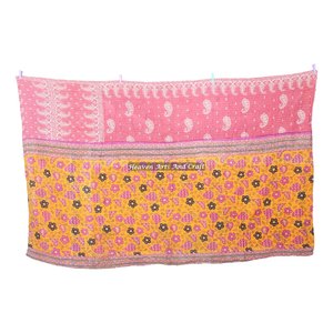 Indian Handmade Floral Print Kantha Bedspread Bedding Blanket Indian Reversible Hand Stitched Heavy <b>Throw</b> Old Sari Blanket Patch - Product Image 3