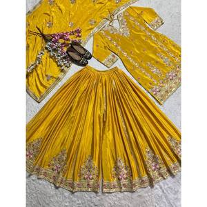Conjunto de traje de diseñador para mujer con bordado y trabajo de secuencia de codificación - Product Image 5