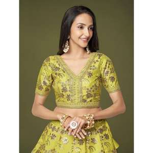 Fascinant néon vert paillettes soie Sangit Wear Lehenga Choli - Product Image 4