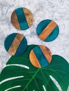 Juego de 4 Posavasos de Madera de Mango y Resina Epoxi, Diseño Clásico, Ecológicos, para Mesa de Centro - Product Image 2