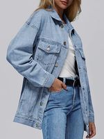 Dernière Collection 2026 – Veste en Jean Fine Oversize à Rayures Coton, Couleur Personnalisable, Coupe Ample, Manches Longues, Épaules Tombantes, Imperméable