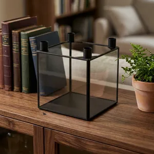 Modern <b>Square</b> Candle Stand Metal Frame <b>Glass</b> Panel Home Decoration Durable Design four in one candle holder votive - Product Image 4
