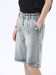 Short en jean vintage pour homme 100% coton pantalon baggy mi-vaqueros ample Streetwear simple pour l'été Style de rue en détresse - Product Image 4