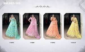 Nueva Tendencia de Moda Elegante: Conjunto de Lehenga-Choli y Dupatta de Seda Tabby con Estampado Floral y Detalles de Encaje, Fabricante de Moda Femenina - Product Image 6