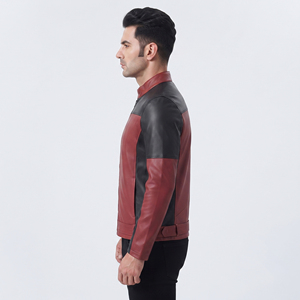 Blouson en cuir pour homme, style motard, en cuir premium, avec ceinture à la taille et poche poitrine - Product Image 3