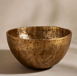 Rustic antique brass serving bowl with a textured <b>matte</b> finish. Available at wholesale prices for vintage <b>table</b> settings. - Product Image 2