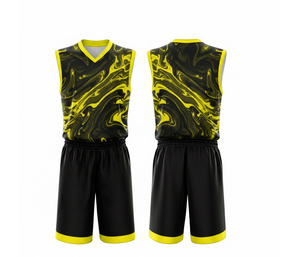 Ensemble d'uniformes de basketball personnalisés imprimés par sublimation intégrale, vêtements d'équipe en jersey et short en polyester respirant et à séchage rapide pour hommes et femmes - Product Image 1