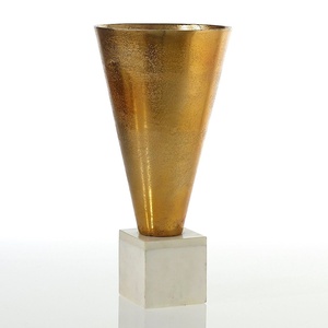Premium Gold Metal Flower Vase with Marble Base Textured Finish Decorative Vase Modern Tabletop Centerpiece Contemporary Home - Product Image 1