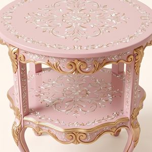 Table de chevet ronde en nacre rose de luxe avec motif floral, table de chevet faite à la main, meubles de chambre à coucher, décoration intérieure - Product Image 3