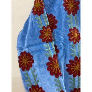 Veste en velours de coton tricoté brodée à la main pour femme, col mandarin, manches longues, motif floral d'automne, manteau ouvert sur le devant - Product Image 2
