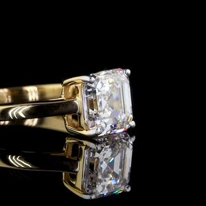 Bague de fiançailles et d'anniversaire en or jaune 14 carats avec diamant de laboratoire certifié IGI, taille Asscher, 3 carats, D VVS2, solitaire - Product Image 2
