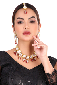 Party Wear Engagement Wedding Anniversary Choker Earrings Set Traditional Zircon Trendy <b>Gift</b> Jewelry Women Necklace Brass Alloy - Product Image 2