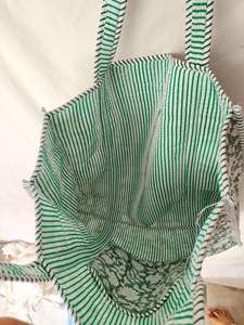 Bolso Tote de Algodón Acolchado de Color Verde Sólido, con Cierre de Cremallera Superior Abierto, Estilo Bohemio, para Mujer, para Todas las Temporadas, para Viajes y Compras - Product Image 2