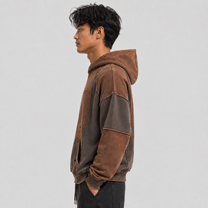เสื้อฮู้ดดี้ผู้ชายแบบใหม่ สไตล์ดิสเทรส พร้อมปักโลโก้ได้ เนื้อผ้าฝ้ายฟลีซนุ่ม อุ่น ระบายอากาศดี สวมใส่สบายๆ แบบลำลอง - Product Image 4
