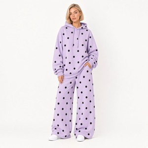 Ensemble de survêtement décontracté à pois pour femmes, sweat-shirt à capuche à manches longues et pantalon assorti, tenue à la mode en deux pièces, vente en gros - Product Image 4