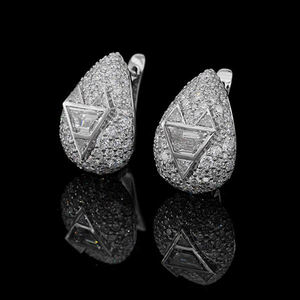 Luxury Unisex 925 <b>SILVER</b> <b>Stud</b> Earrings Classic Geometric Triangle Cut Micro Pave GRA Certified Wedding & Party Jewelry - Product Image 1