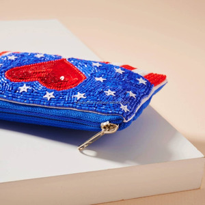 USA Flag Heart Beaded Durable Magnetic Closure Clutch Patriotic <b>Red</b> White Blue <b>Sequin</b> Casual Handbags 4th July Gift Everyday - Product Image 2