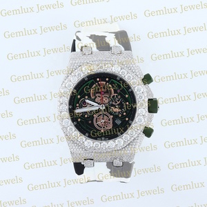 Montre pour hommes avec bracelet en caoutchouc camouflage et chronographe en diamant Moissanite entièrement glacé D VVS - Product Image 1