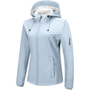 Veste softshell décontractée pour femme, motif uni, imperméable, coupe-vent, fermeture éclair, col à capuche, tricot en coton, écologique - Product Image 4