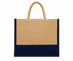 Eco-Friendly Jute Shopping <b>Bag</b> <b>Medium</b> <b>Size</b> Navy Blue Trim Rope Handle Custom Logo Grocery Tote - Product Image 1