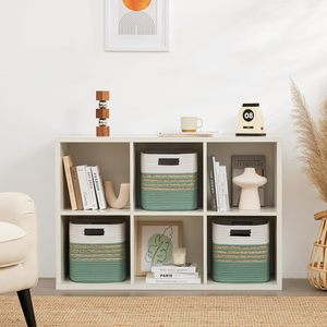 Nuevo Juego de Cestas de Almacenamiento Hechas a Mano en Color Verde Menta, de Jacinto de Agua y Algodón, Ecológicas, para Estantes, Venta al Por Mayor - Product Image 3