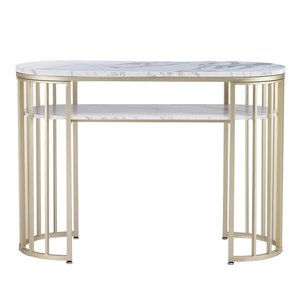 Multi Utility <b>Foldable</b> Iron Console <b>Table</b> with Stone Rock Slab Finish Compact <b>Table</b> for Apartment and Balcony Use - Product Image 3