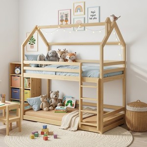 Various Colors <b>Convertible</b> Twin Size Wooden Kids <b>Bed</b> Comfortable Toddler Bedroom <b>Bed</b> Frame - Product Image 1