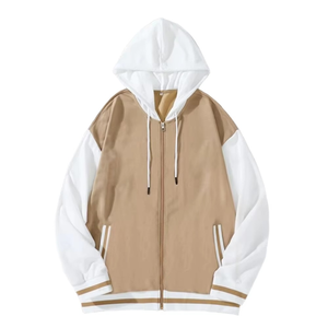Men's Hooded Varsity <b>Jacket</b> Color Blocking Zipper Casual Loose Fit Autumn Polyester Cotton Blend <b>Jacket</b> - Product Image 6