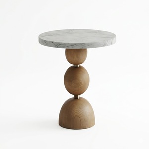 High End Ultimate Design <b>Round</b> <b>Side</b> <b>Table</b> With Walnut Top And Marble Base Contemporary Design Living Room Furniture - Product Image 5