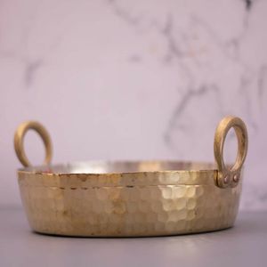 Traditional Indian Brass Cooking Wok Handmade Brass Kadai with Strong Iron Handles for Professional Kitchen Equipment - Product Image 4