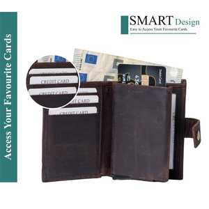 Vintage Cow Leather <b>Card</b> Holder with Button Closure for Credit <b>Cards</b> and Cash Storage - Product Image 1