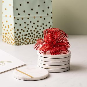 Luxury White <b>Marble</b> <b>Coaster</b> Set with Gold Inlay Round Drink <b>Coasters</b> for Coffee Table Dining Table Office Desk Home Decor Set - Product Image 4