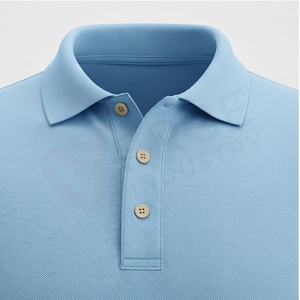 เสื้อโปโลผู้ชายสีฟ้าอ่อน แขนสั้น ผ้าฝ้ายปิเก้ สวมใส่สบาย ระบายอากาศได้ดี ทรงปกติ ดีไซน์ถักแบบเรียบ - Product Image 4