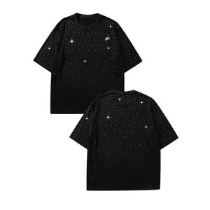 T-shirts pour hommes surdimensionnés avec strass, design personnalisé en cristal, 100% coton, OEM, streetwear, hip hop, vente en gros, fournisseur de mode Y2K - Product Image 1