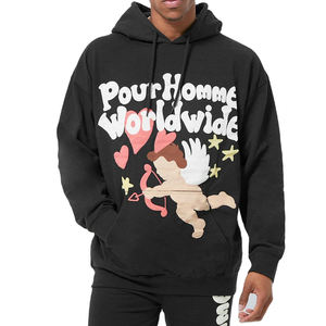 Custom Regular Fit <b>Black</b> Pullover Hoodie Solid Streetwear Hip Hop 350g Eco-Friendly Breathable Heavyweight Cotton <b>Sweatshirt</b> - Product Image 1