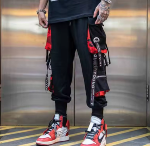 กางเกงคาร์โก้ผู้ชายลำลองสไตล์ฮิปฮอปสตรีทแวร์หลายกระเป๋าเทคแวร์กางเกงขายาวดีไซน์ริบบิ้นสีตัดกัน - Product Image 1