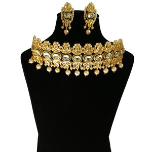 Indian Classic Women's Choker Wedding Engagement Anniversary Party Green Traditional Crystal Kundan Faux Pearl Alloy Gold <b>Gift</b> - Product Image 1