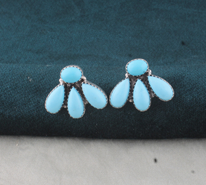 Boucles d'oreilles pendantes Shree Jaipur en argent sterling 925 avec turquoise, forme goutte d'eau, sertissage clos, faites à la main, pour mariage - Product Image 3