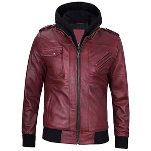 2026 OEM Best Trending Burgundy Cowhide Leather <b>Jackets</b> For Men's Hood Collar High Quality Low MOQ Winter Fashion <b>Heated</b> <b>Jackets</b> - Product Image 1