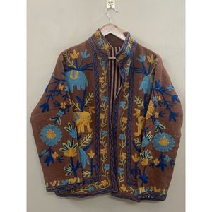 Elegante Chaqueta de Algodón Tejido con Bordado para Mujer, Cuello Mandarín, Manga Larga, Patrón Floral Otoñal, Abrigo Abierto por Delante - Product Image 6