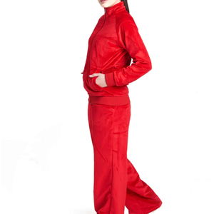 Best Quality Women's Pink Velvet <b>Tracksuit</b> Full Sleeve Hooded Casual Solid Color Side Pockets Drawstring Closure Autumn Wear - Product Image 2